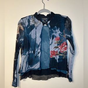 Citron Santa Monica floral butterfly silk cardigan blouse